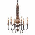 Retro Rustic 6-Light Wood Metal Crystal Candle Style Chandelier N52511