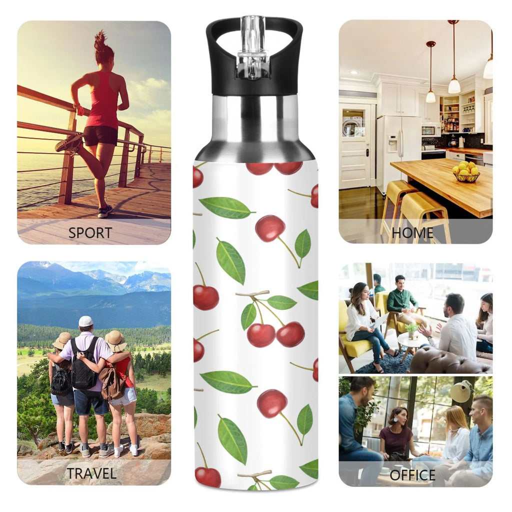 Stainless Steel Insulated Thermos Vacuum Flask Water Bottle with Straw Lid B324538