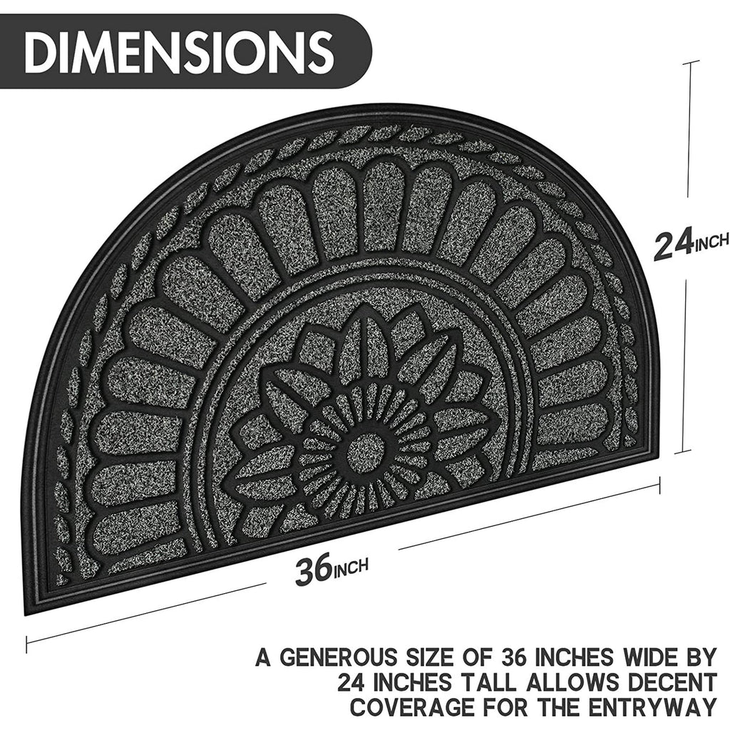 Half Round Door Mat, Non-Slip Rubber Low-Profile Doormat, 23.5" x 35.5", Gray T576