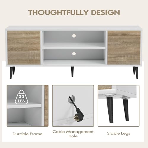 White and Coffee 58 Inch TV Stand with Storage Cabinets U8627