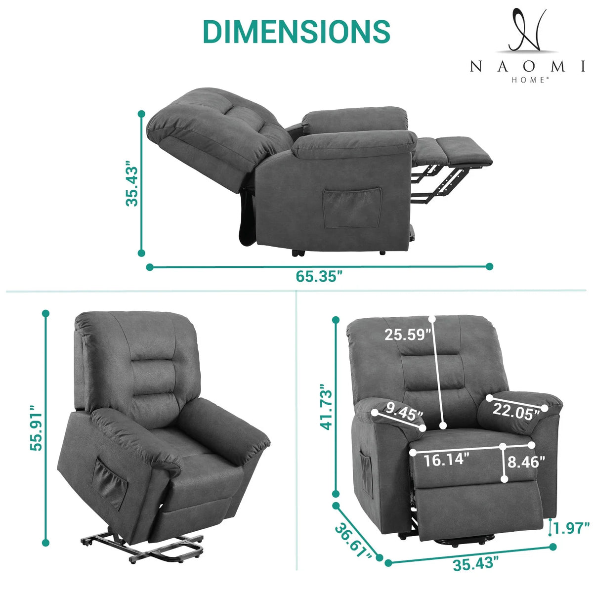 Gray Electric Lift Recliner Chair with Footrest N65615