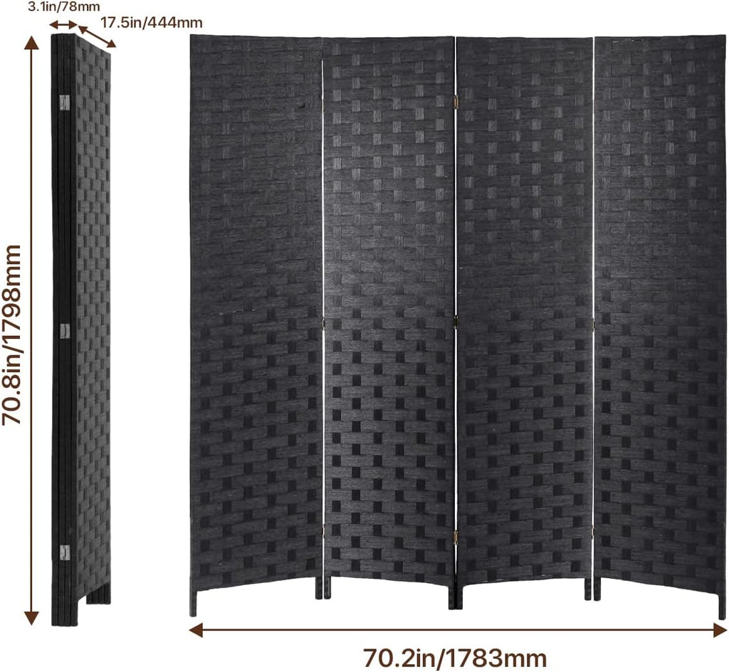 Black 4 Panel 6 ft Folding Wood Room Divider P196