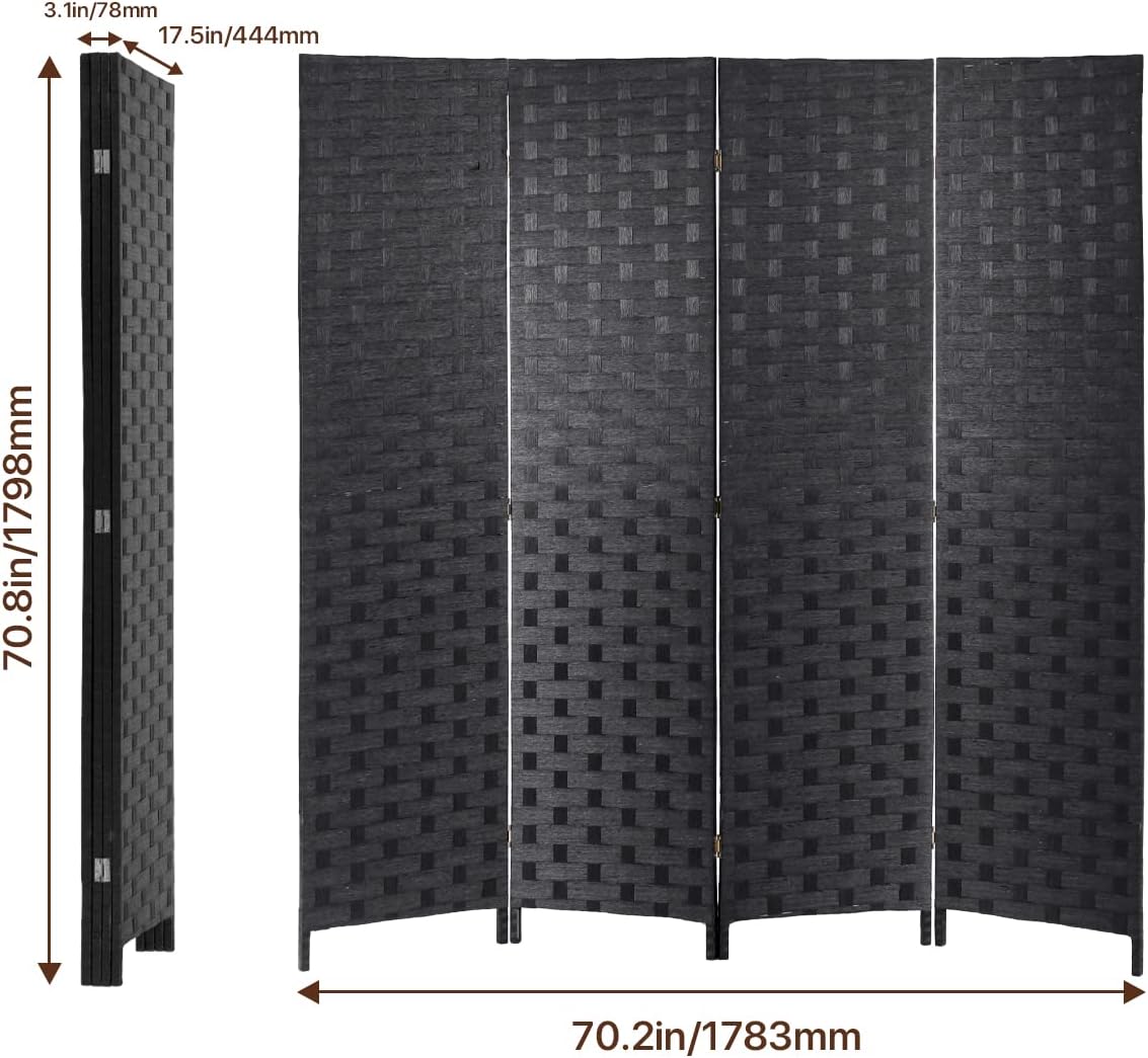 Black 4 Panel 6 ft Folding Wood Room Divider P196