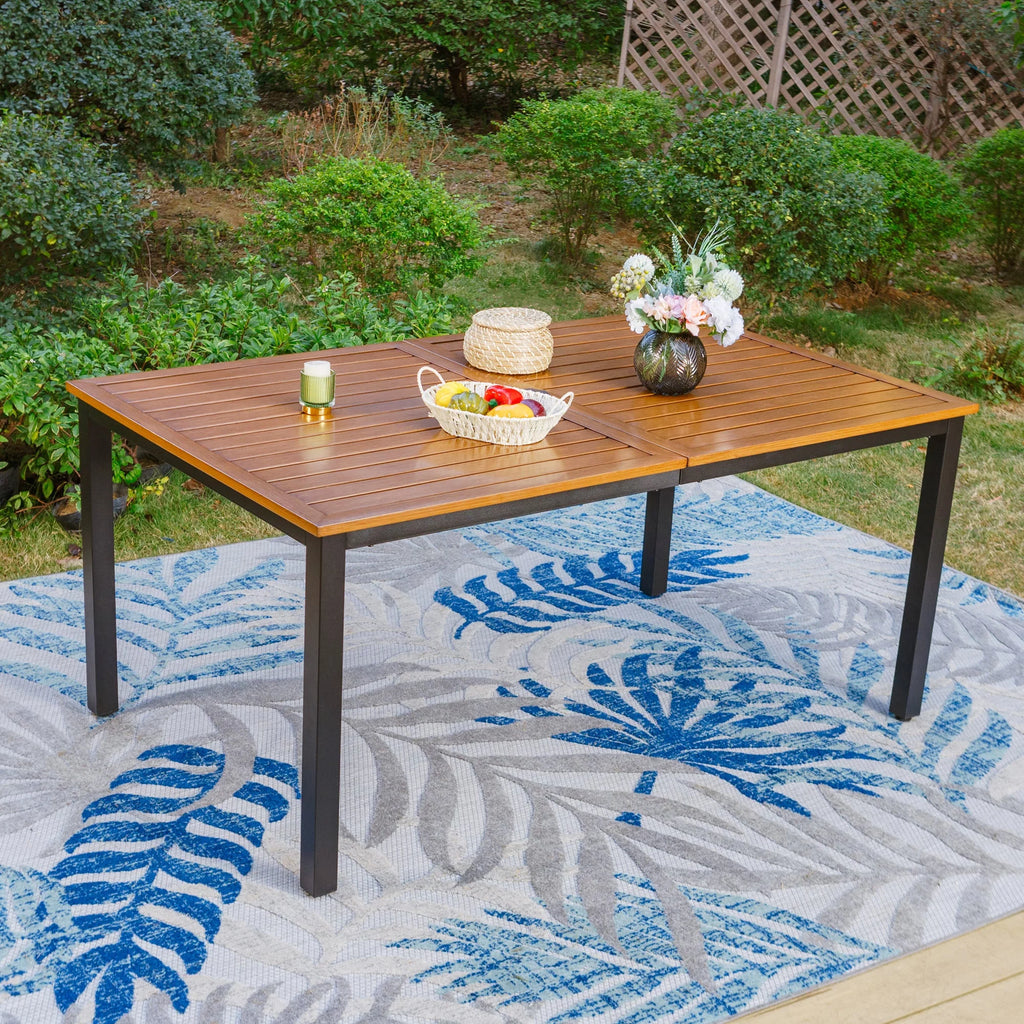 Rectangle Outdoor Dining Table Steel Frame Wood Grain Top D1790