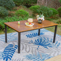 Rectangle Outdoor Dining Table Steel Frame Wood Grain Top D1790