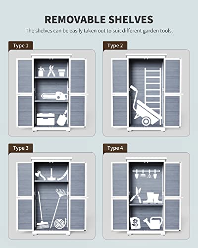 Outdoor Storage Cabinet with 3 Shelves, Double Lockable Wooden Garden Shed with Waterproof Roof C999482