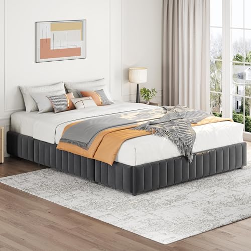 Beige Queen Upholstered Platform Bed Frame with 3 Storage Drawers L66232