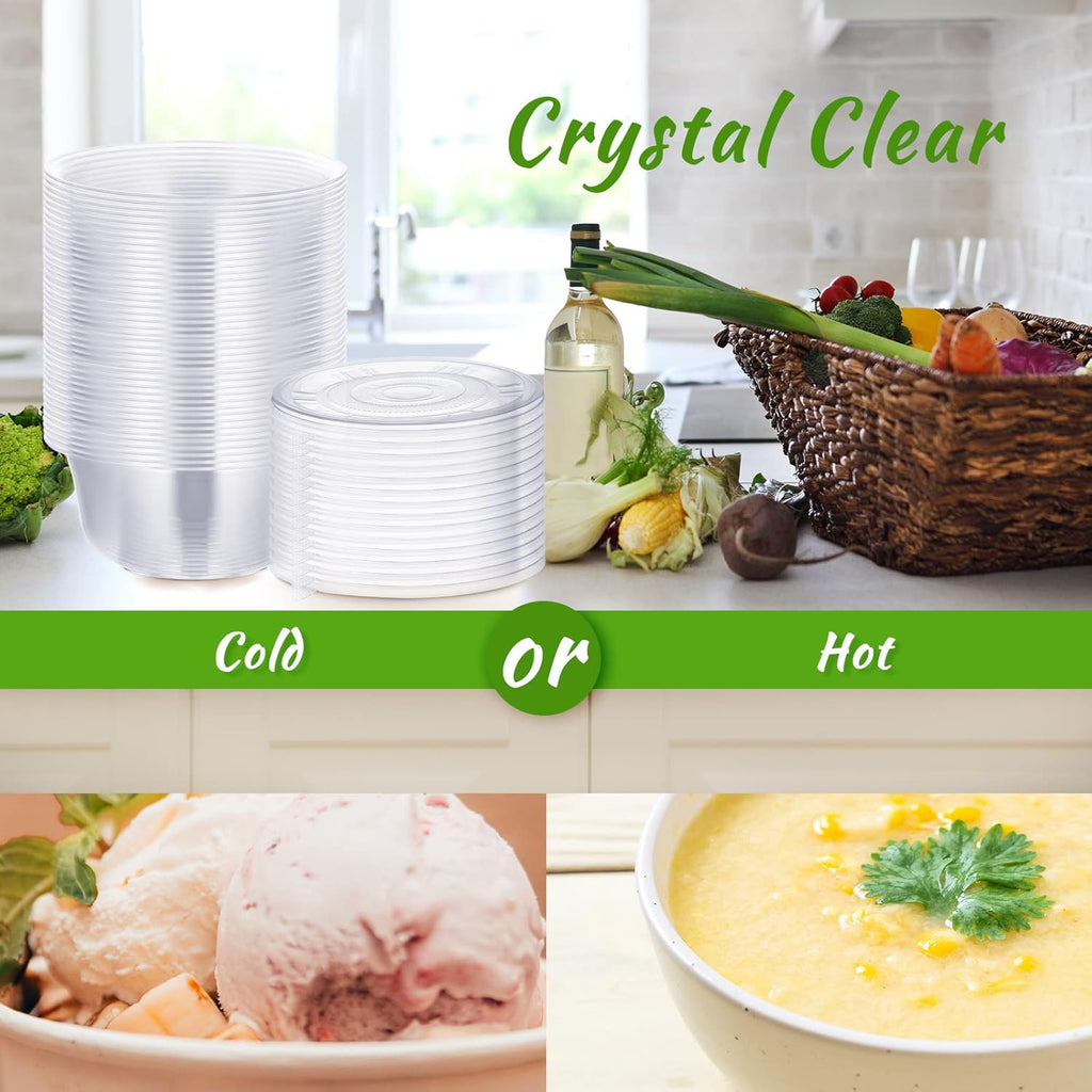 50 Pack Clear Plastic Salad Bowl With Lid Disposable 16.9oz K97317
