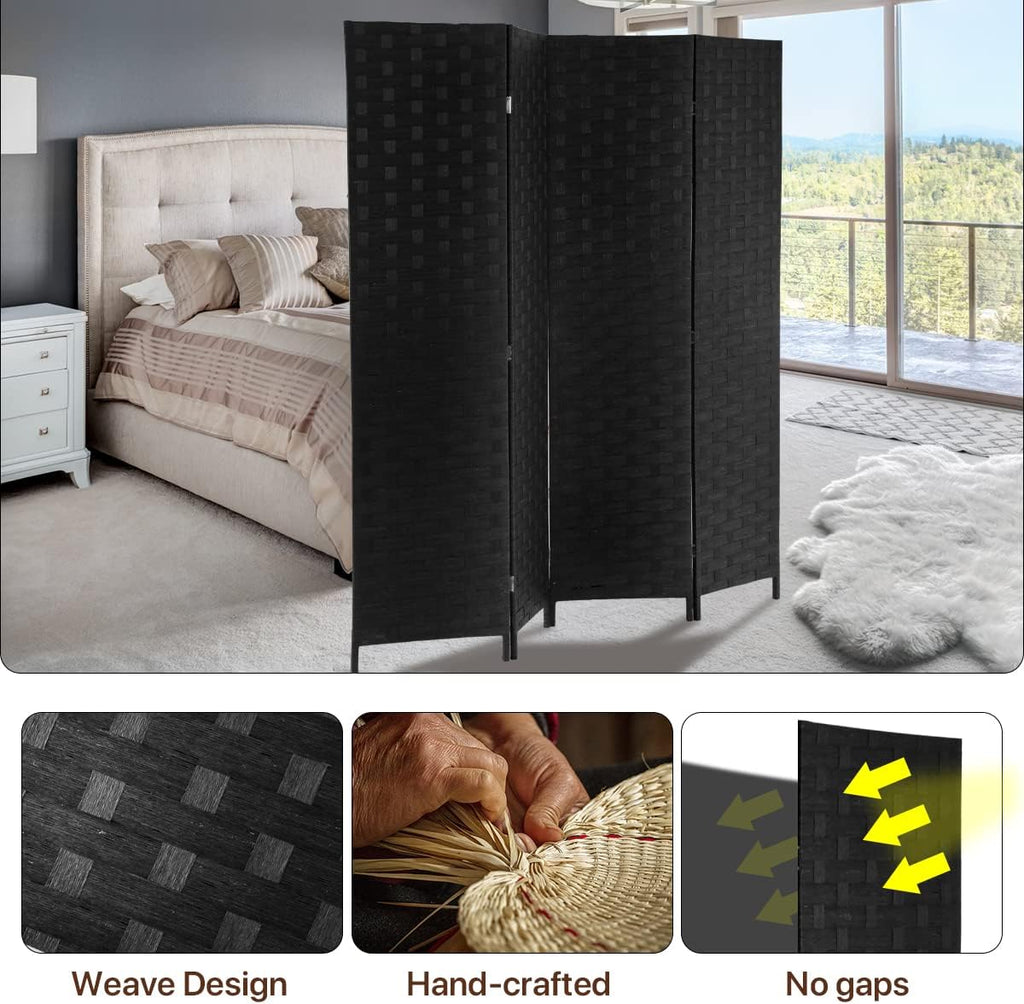 Black 4 Panel 6 ft Folding Wood Room Divider P196
