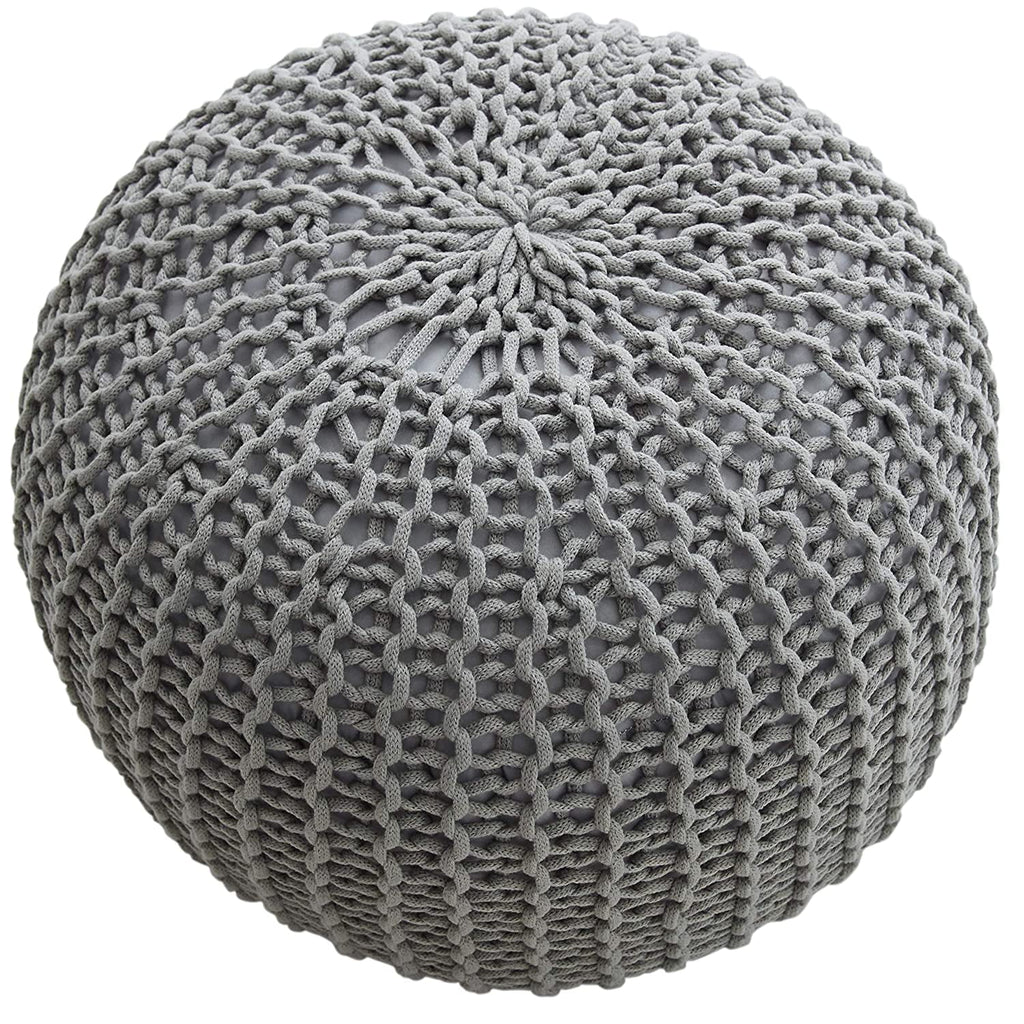 18" Chunky Hand-Knit Round Ottoman Pouf L126576