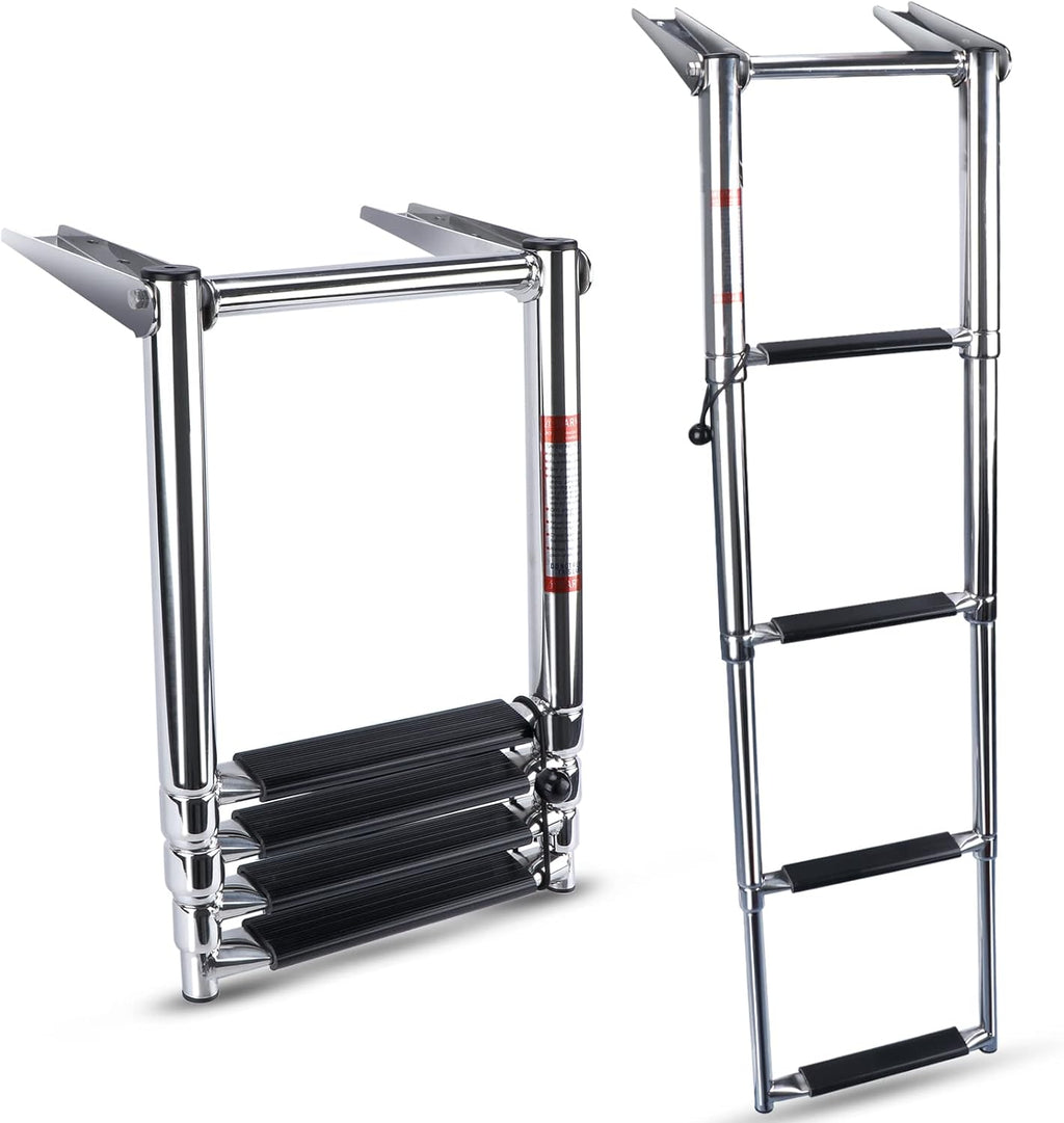 Folding 4 Step Stainless Steel Telescoping Boat Ladder Pack of 2 B9882