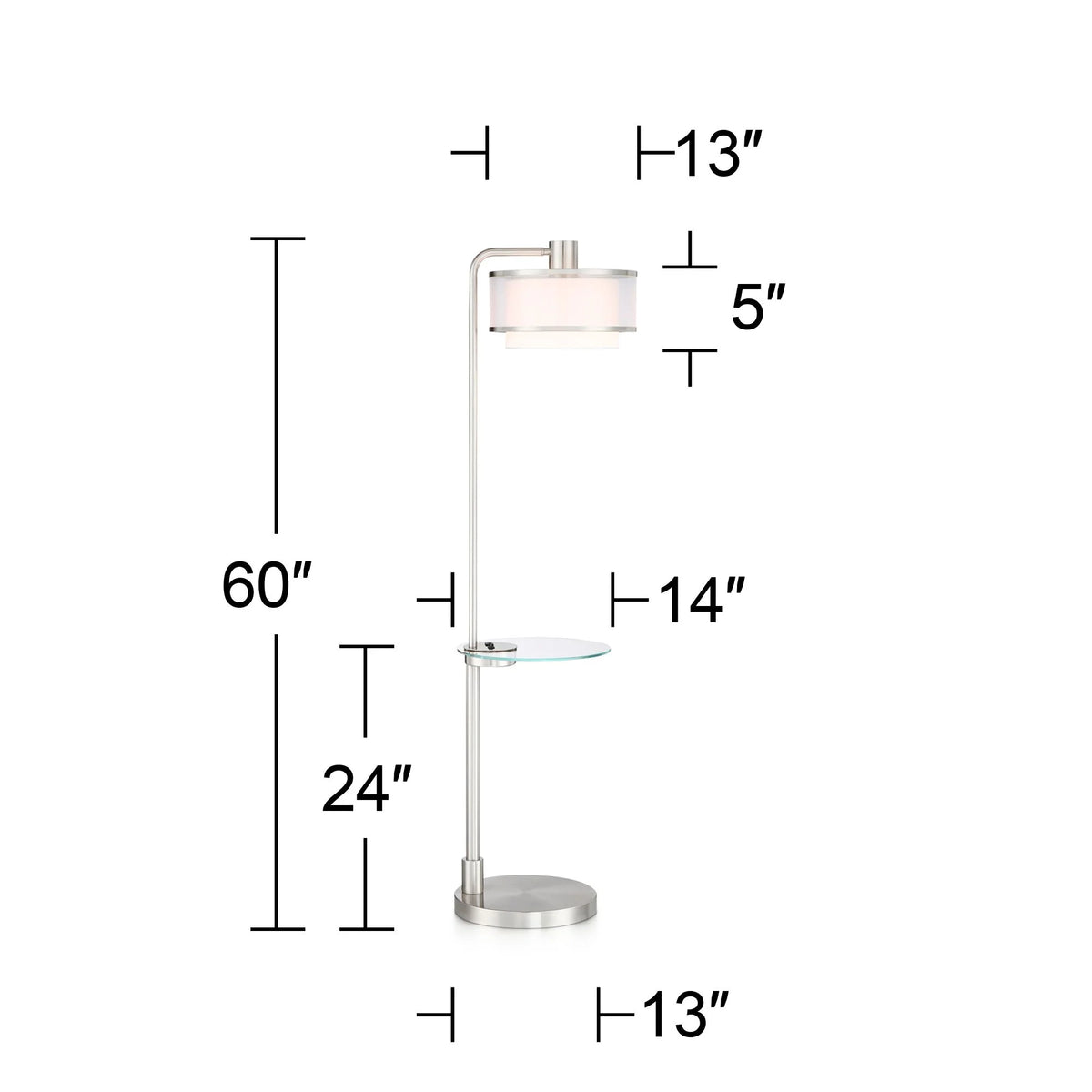 Modern Floor Lamps with Tray Tables 60" Tall Set of 2 Brushed Nickel U53235