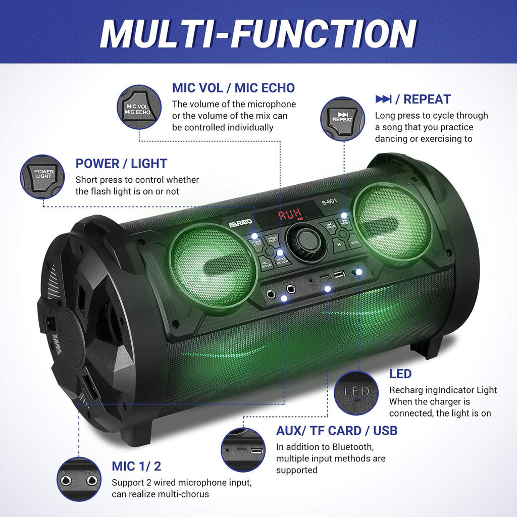 Portable Karaoke Machine with 6 Subwoofer Bluetooth Speaker, 3 Microphones K5888