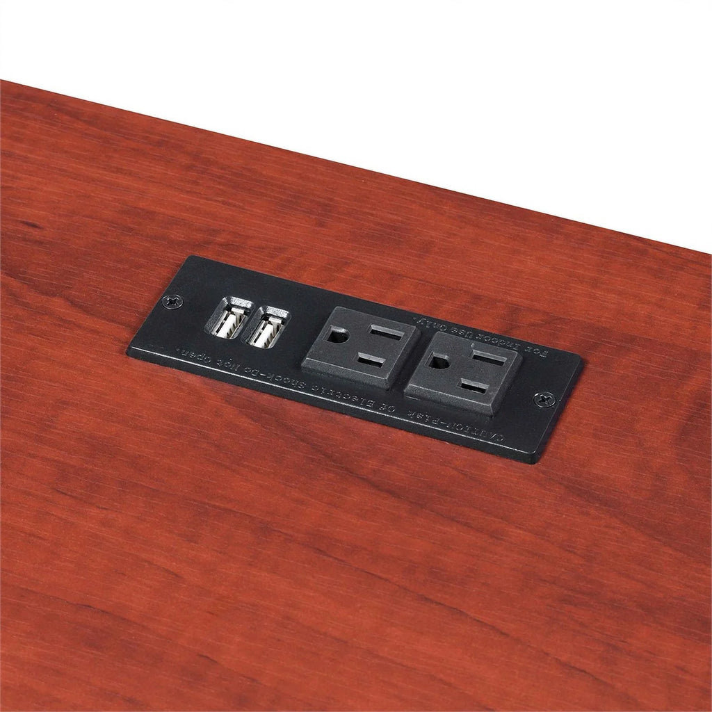 Cherry Wood Trestle Desk with Charging Station and Shelves S792