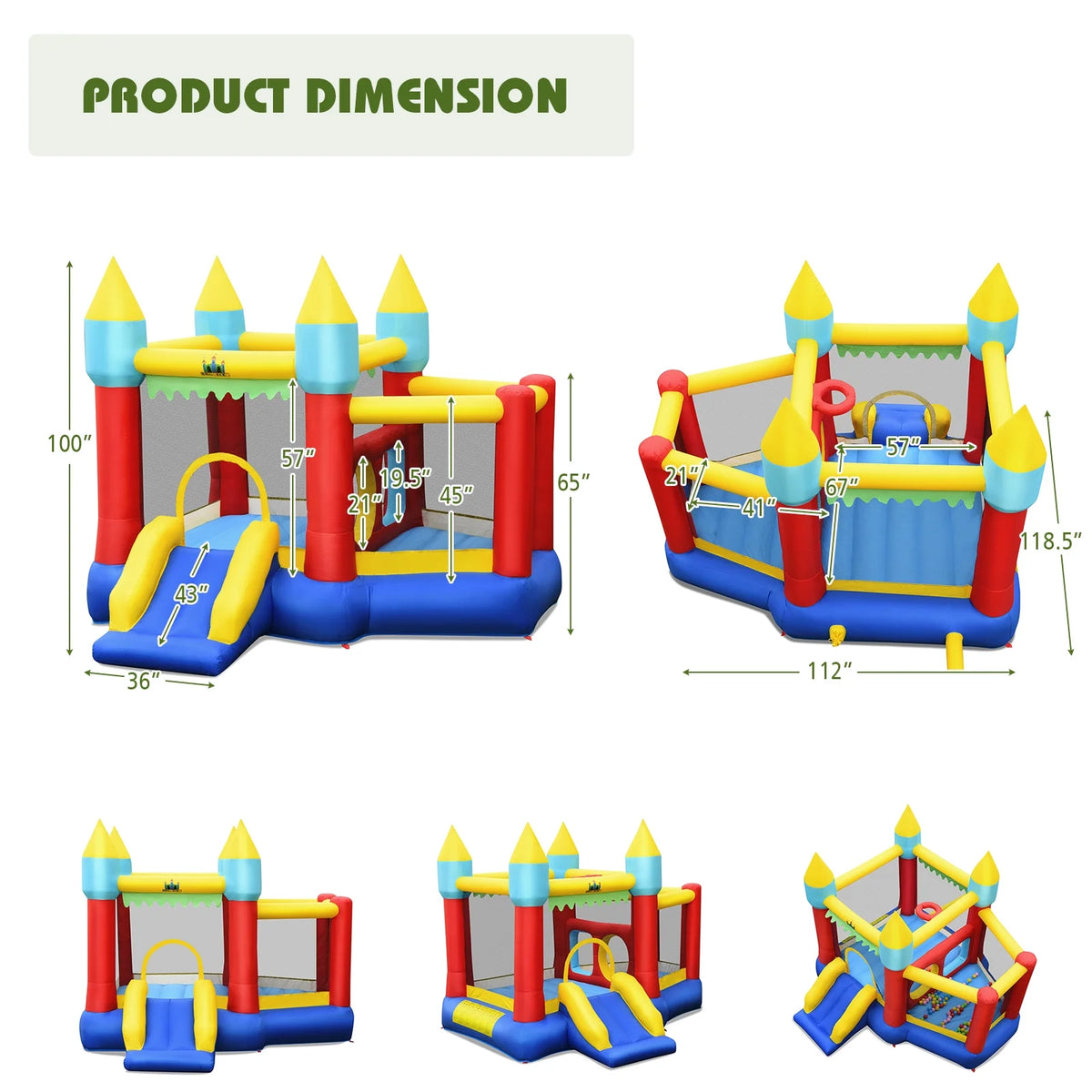 Inflatable Bounce House Slide with Tunnels Ball Pit and 480W Blower A235704