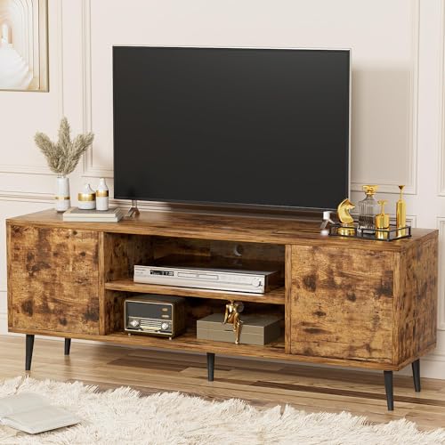 White and Coffee 58 Inch TV Stand with Storage Cabinets U8627