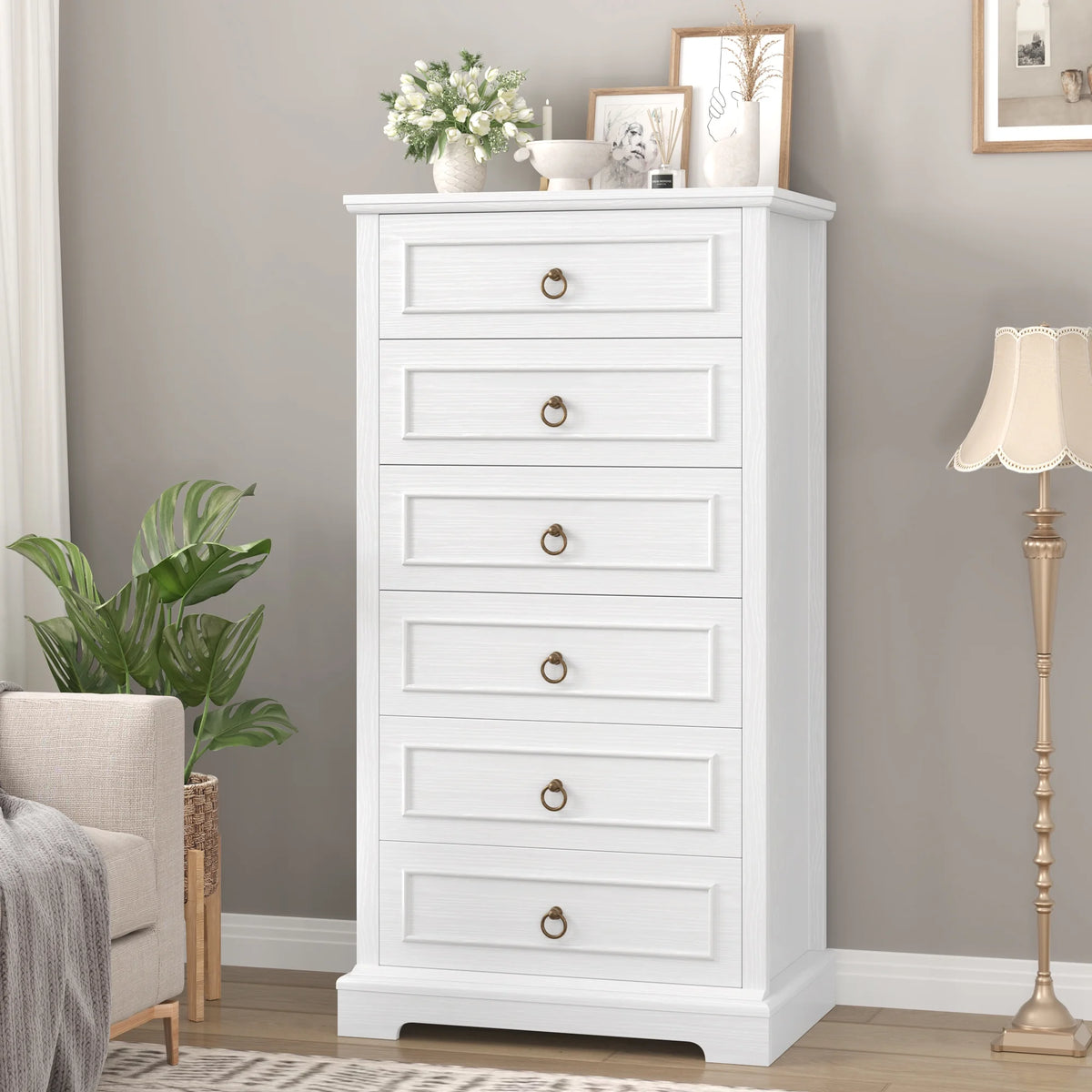 White 6 Drawer Wood Dresser G59045