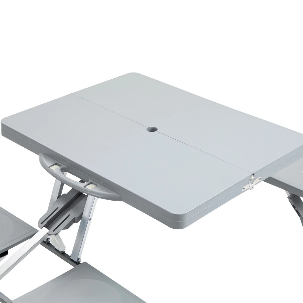 Portable Foldable 4-Person Picnic Table with Seats and Umbrella Hole, Grey H503