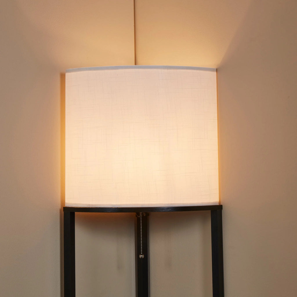 Tall Modern Corner Floor Lamp with Shelves, Natural Wood, 72 Z673050