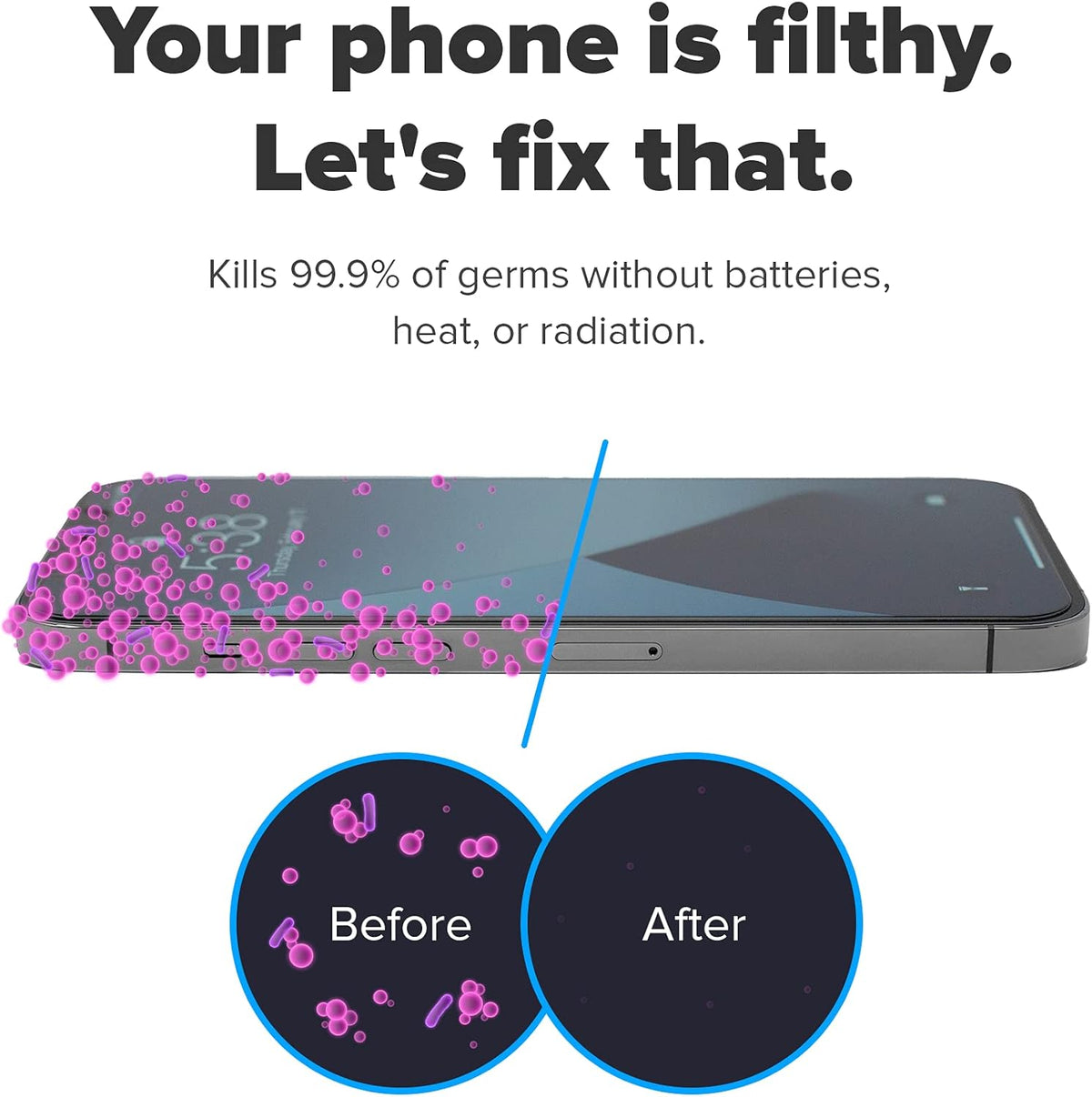 UV Phone Sanitizer with Wireless Charging, White Pack of 2 R2759