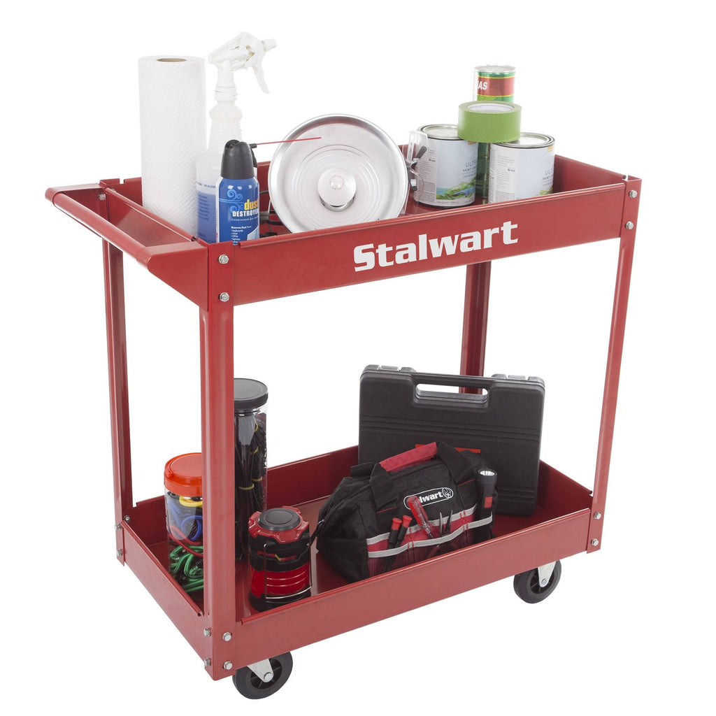 Metal Service Utility Cart with Two Storage Tray Red V5754