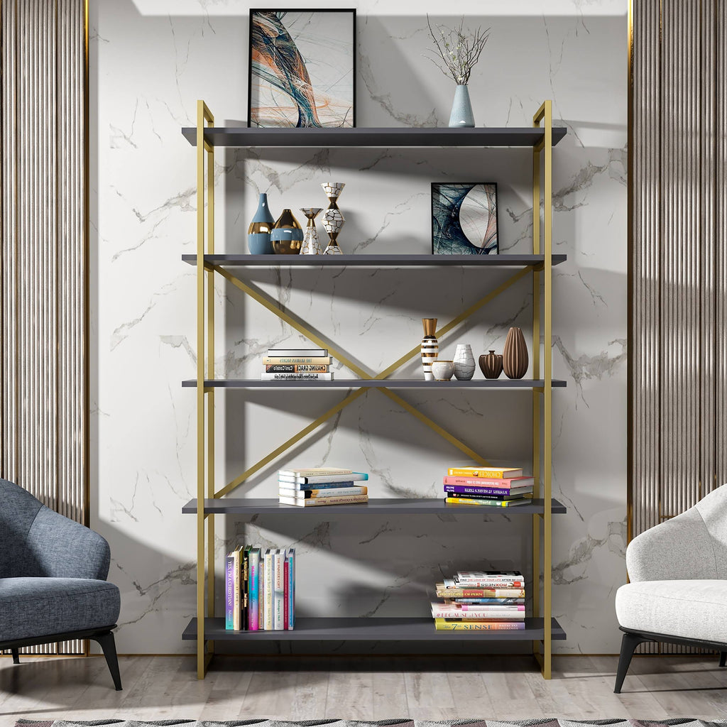 Modern Bookcase Anthracite Gold Y46245