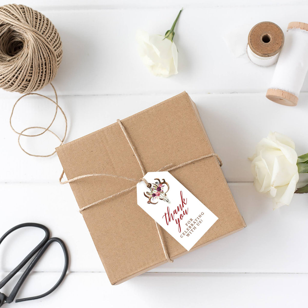 Boho Rustic Floral Antlers Cardstock Gift Tags 100-Pk H560734