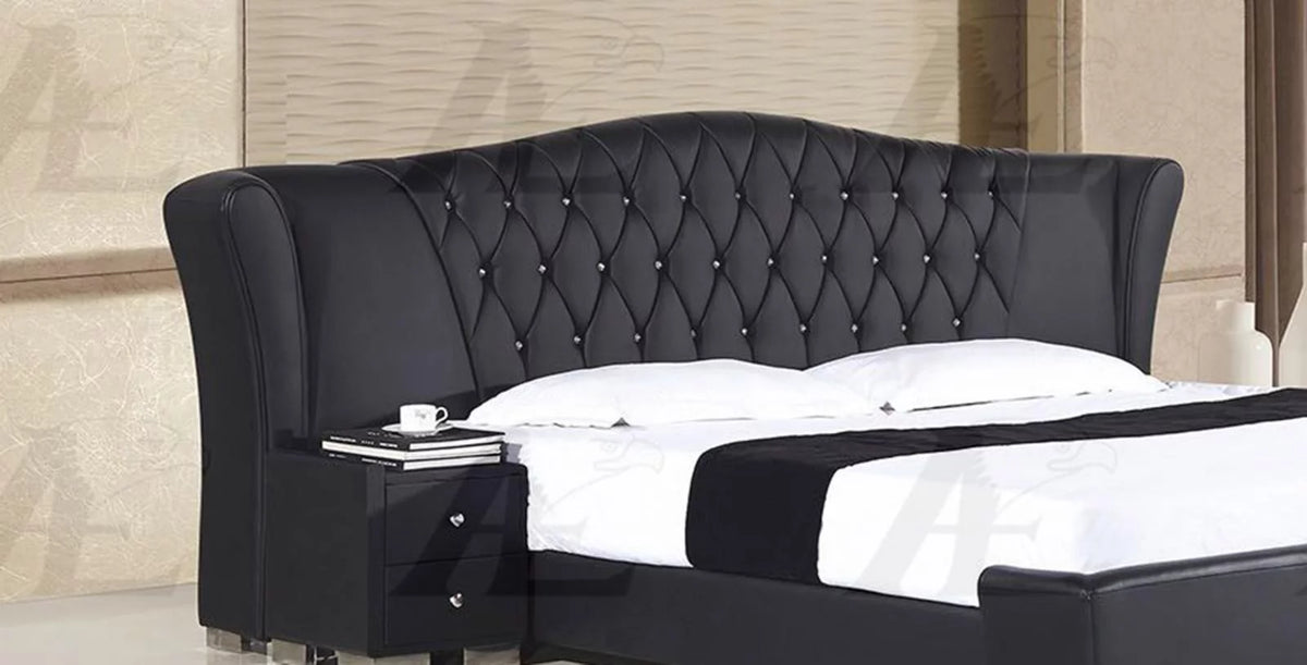 Black PU Cal King Size Bed and 2 Nightstands Set 3Pcs R5615