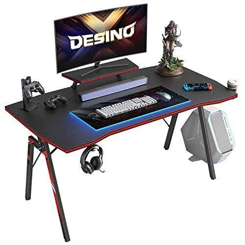 Black Gaming Desk with Cup Holder and Headphone Hook Y749083