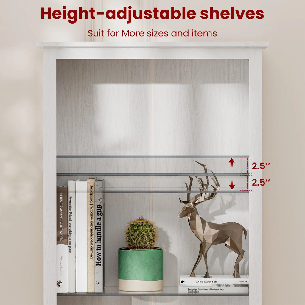 70" Tall Wood 5-Shelf Bookcase with Glass Shelves A7900