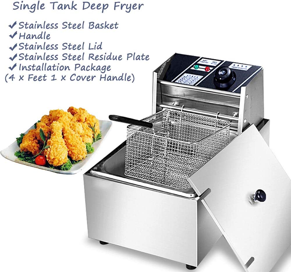 6 L Stainless Steel Electric Deep Fryer with Basket and Lid V23044