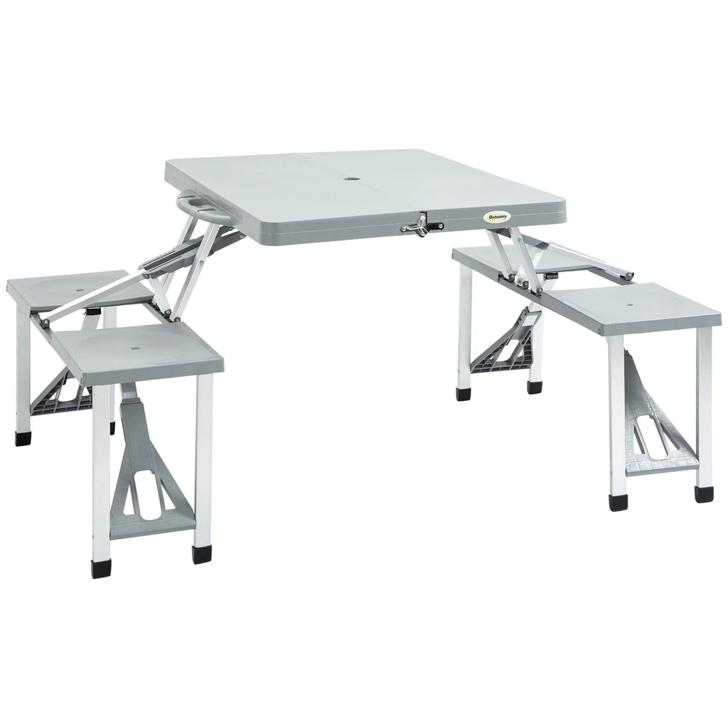 Portable Foldable 4-Person Picnic Table with Seats and Umbrella Hole, Grey H503