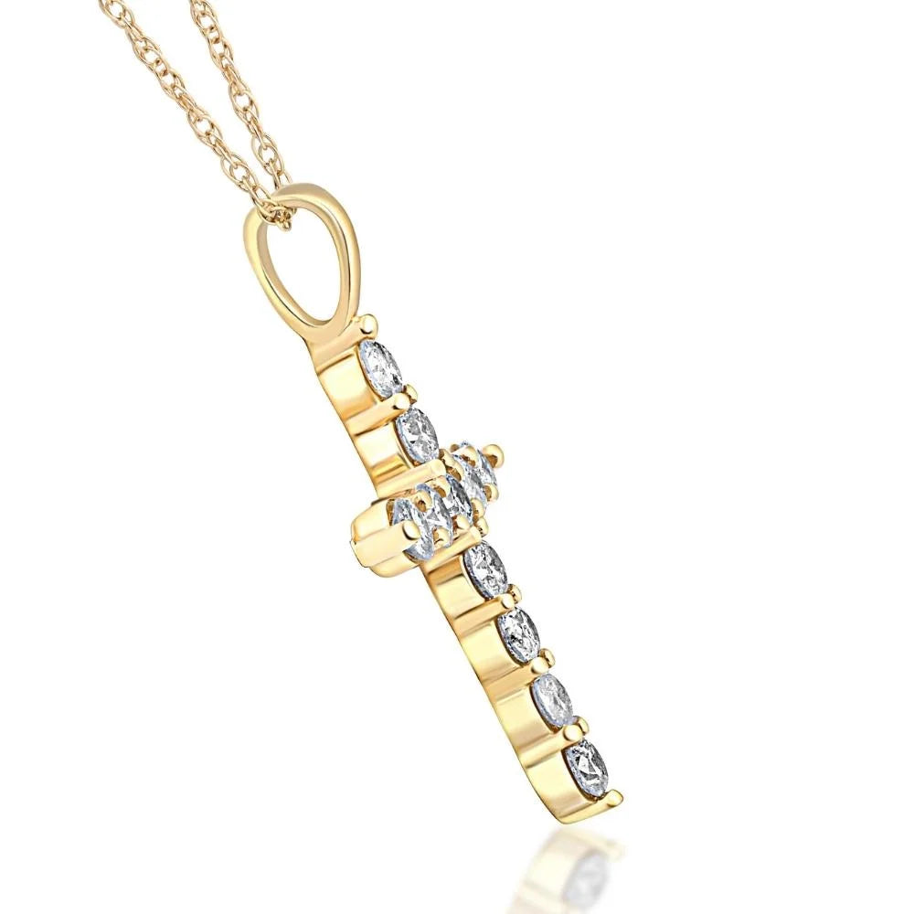 14K Yellow Gold Diamond Cross Pendant Necklace G8962