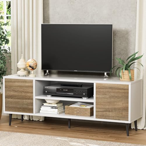 White and Coffee 58 Inch TV Stand with Storage Cabinets U8627