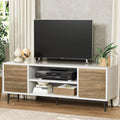 White and Coffee 58 Inch TV Stand with Storage Cabinets U8627