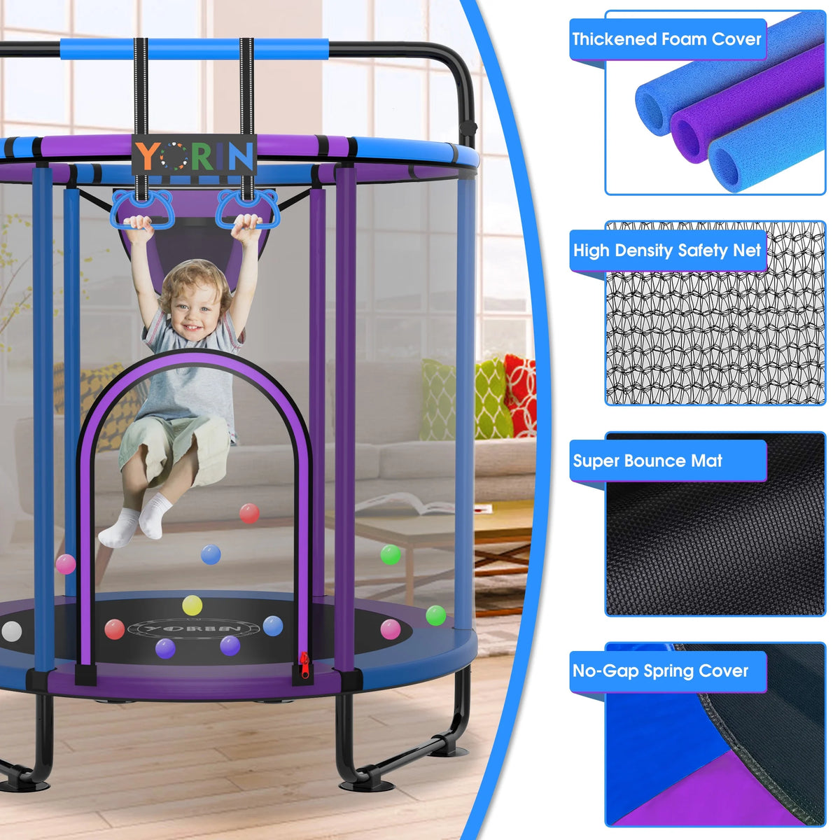60'' Kids Trampoline with Swing, Enclosure Net and Basketball Hoop U98757