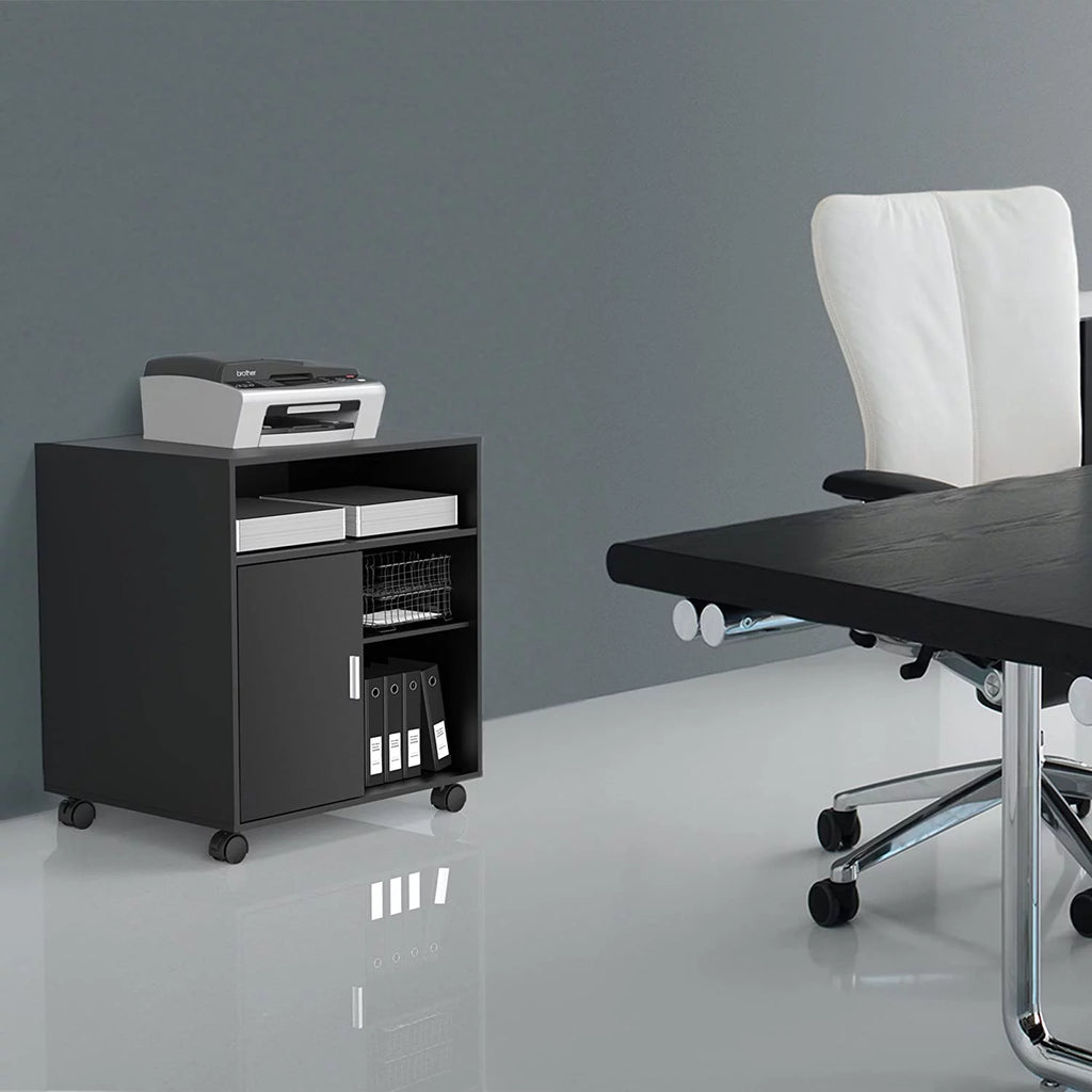 Black Printer Stand with Storage and Wheels Y6552