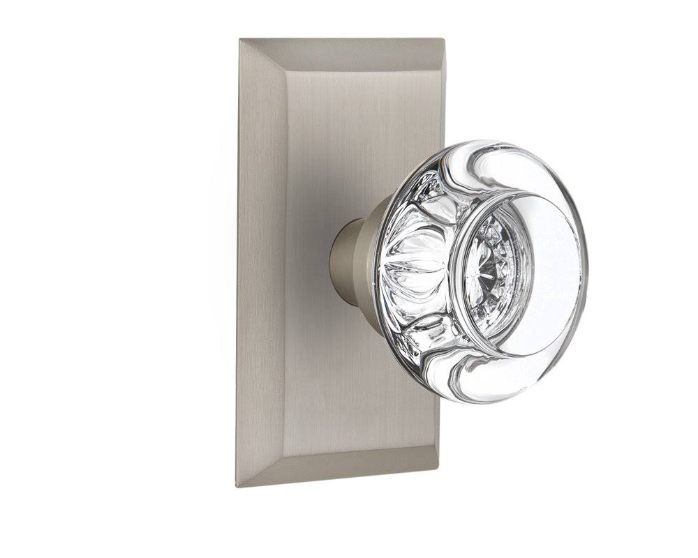 Round Clear Crystal Passage Door Knob with Satin Nickel Studio Plate Y79654