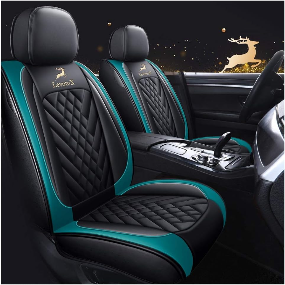 Black-Red Leather Car Seat Covers 2 Seats F529