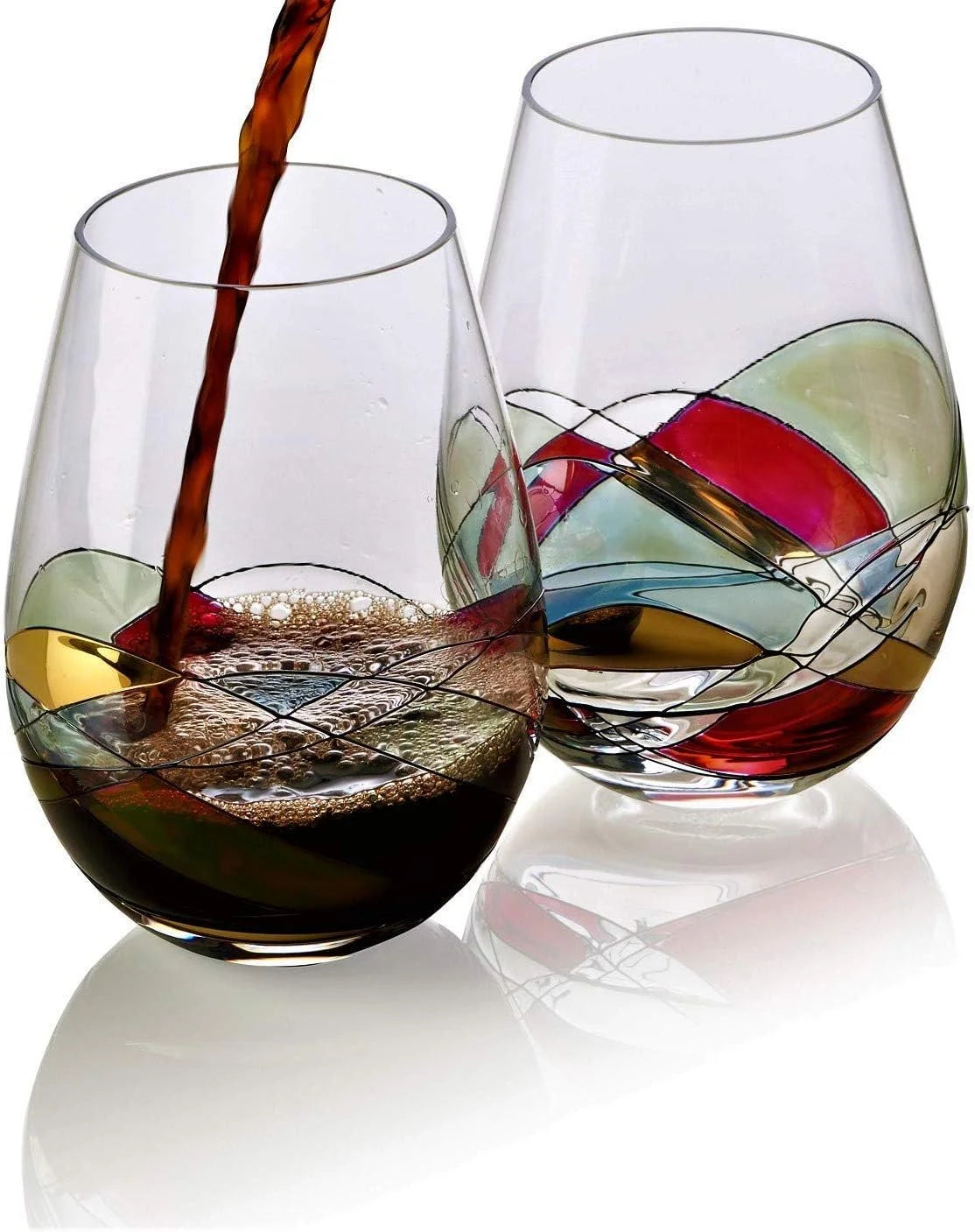 Hand Painted Stemless Wine Glasses Set Of Two 18 Ounces Blue B6682