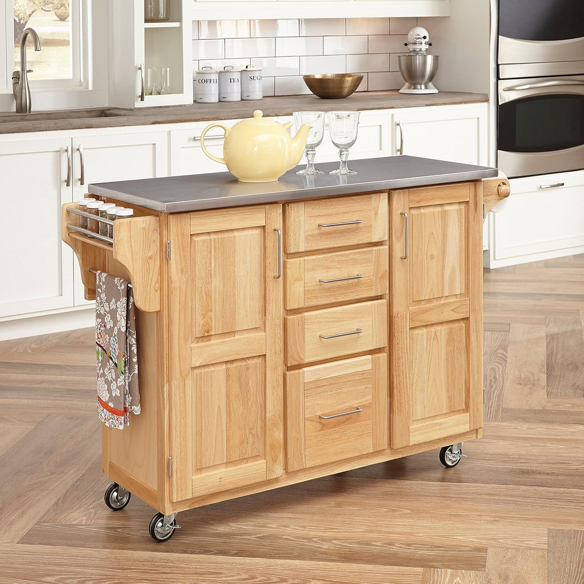 Stainless Steel Top Kitchen Cart with Breakfast Bar W959