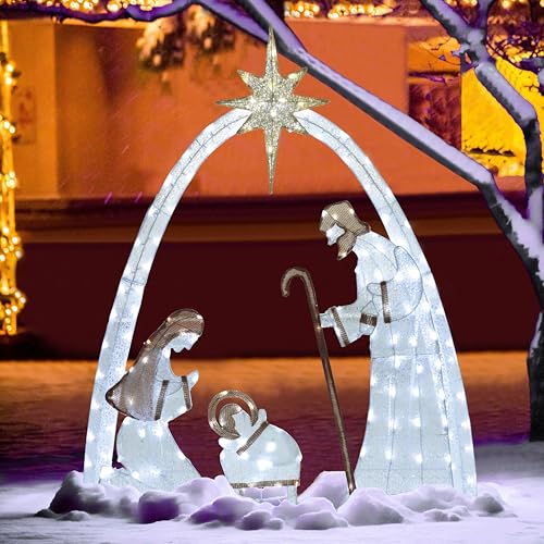 5FT Pre-Lit Iridescent Nativity Scene with 150 LED Lights U901126