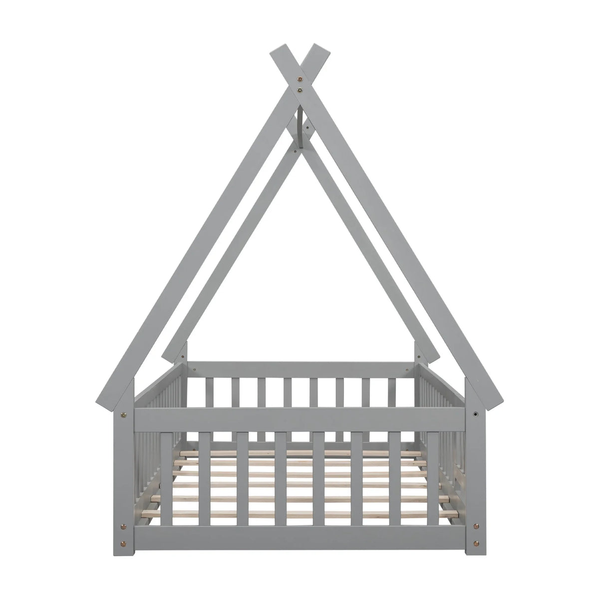 Twin Size Grey Wooden Floor Bed with Guardrail L353