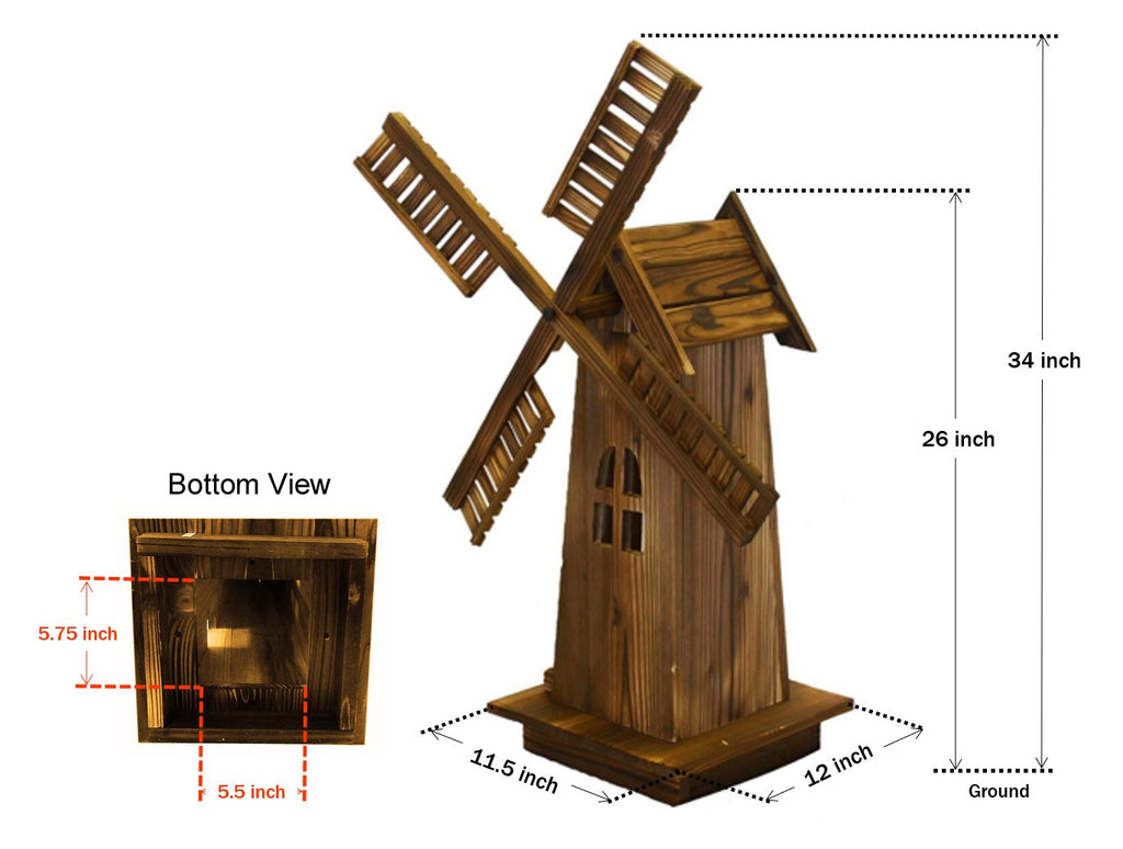 Rustic Brown Wooden Dutch Windmill Sculpture A697