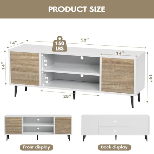 White and Coffee 58 Inch TV Stand with Storage Cabinets U8627
