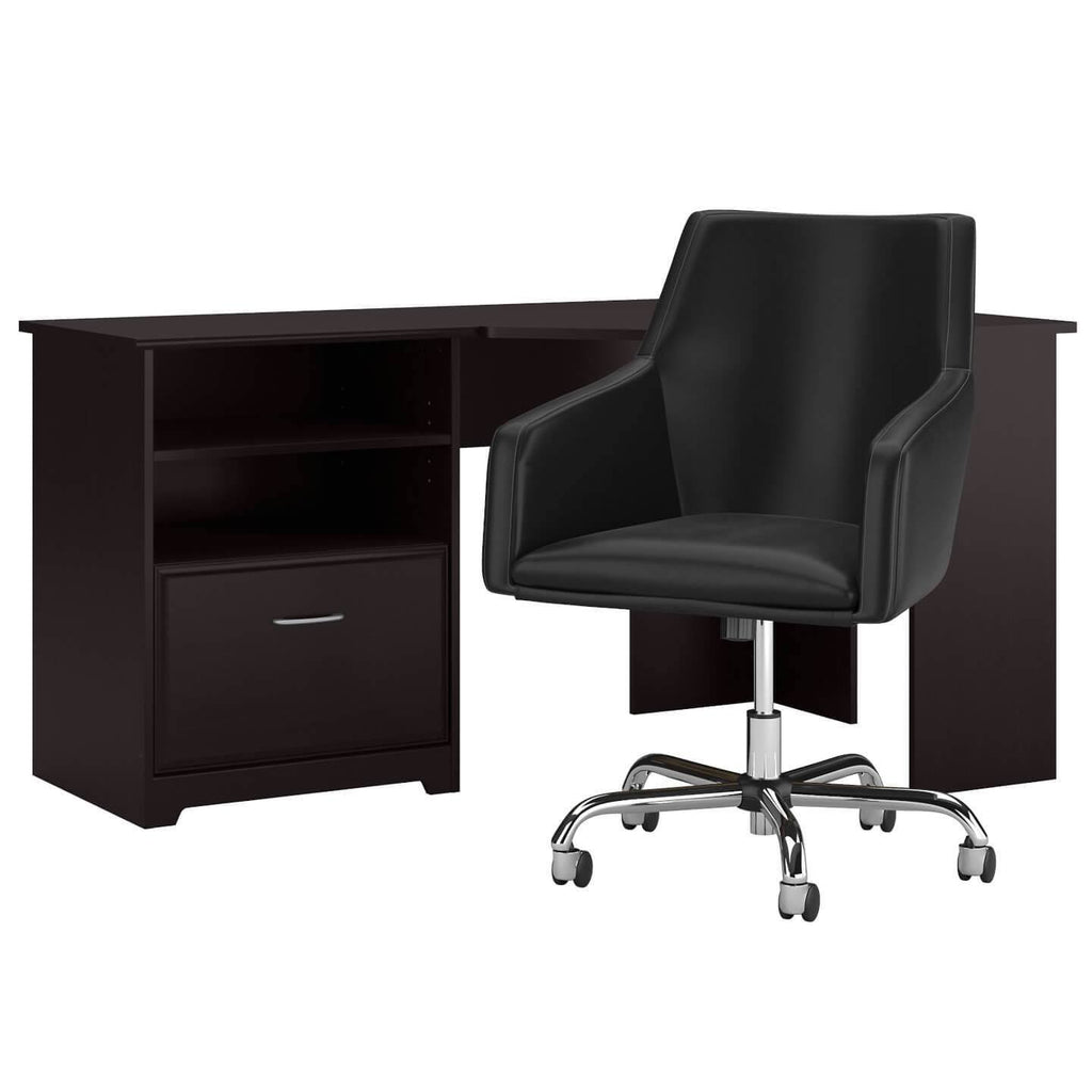 Heather Gray Corner Desk with Leather Box Chair U7800