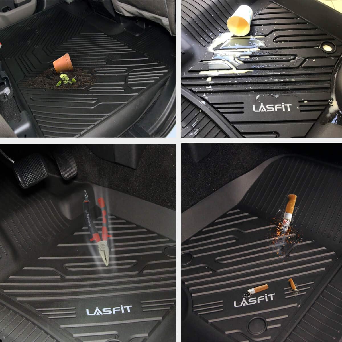 Black All Weather TPE Car Floor Liners Front and Rear Row Z114