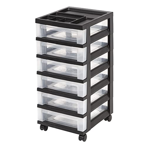 Medium Plastic Storage Cart, 6 Drawers, Black X2260