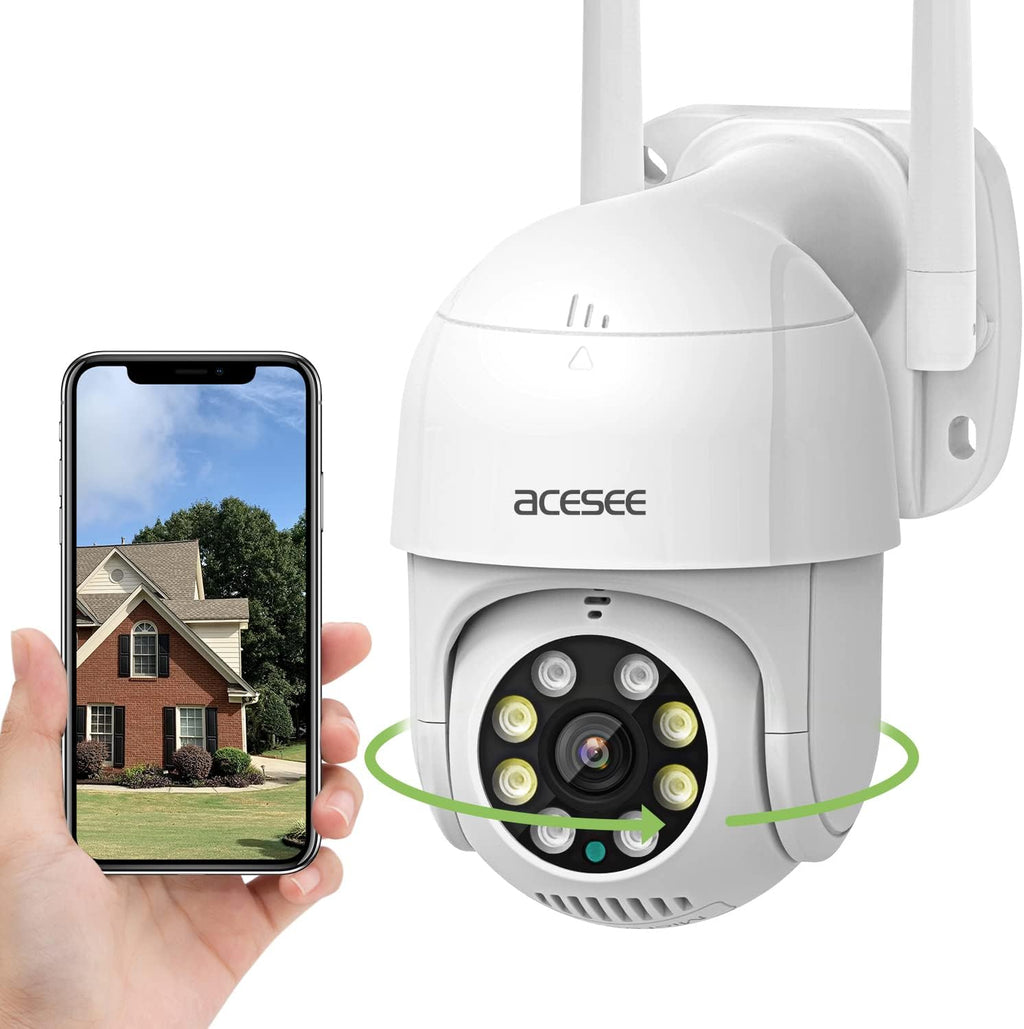 360° View 1080P WiFi Pan/Tilt Night Vision 2-Way Audio Motion Detection IP65 Weatherproof Security Camera (White×2) B784826