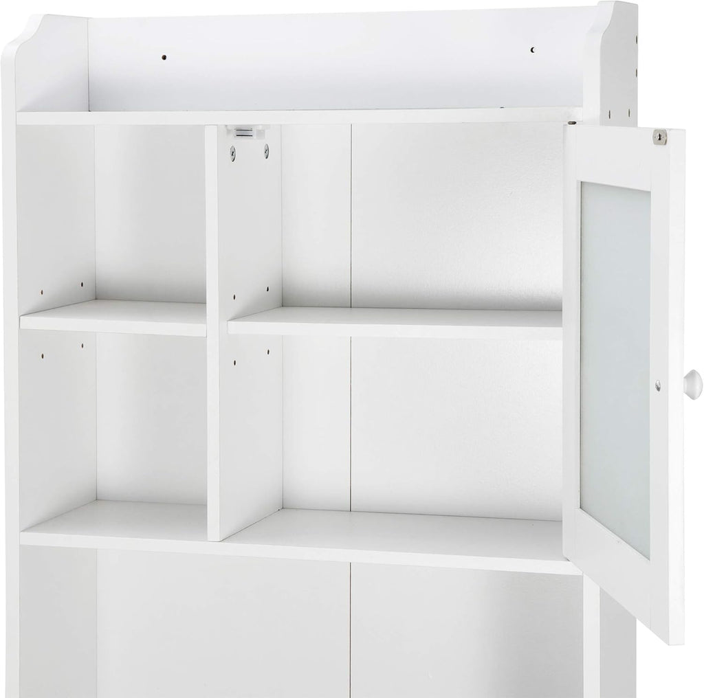 White 4-Tier Over The Toilet Storage Cabinet with Adjustable Shelves and Tempered Glass Door I913